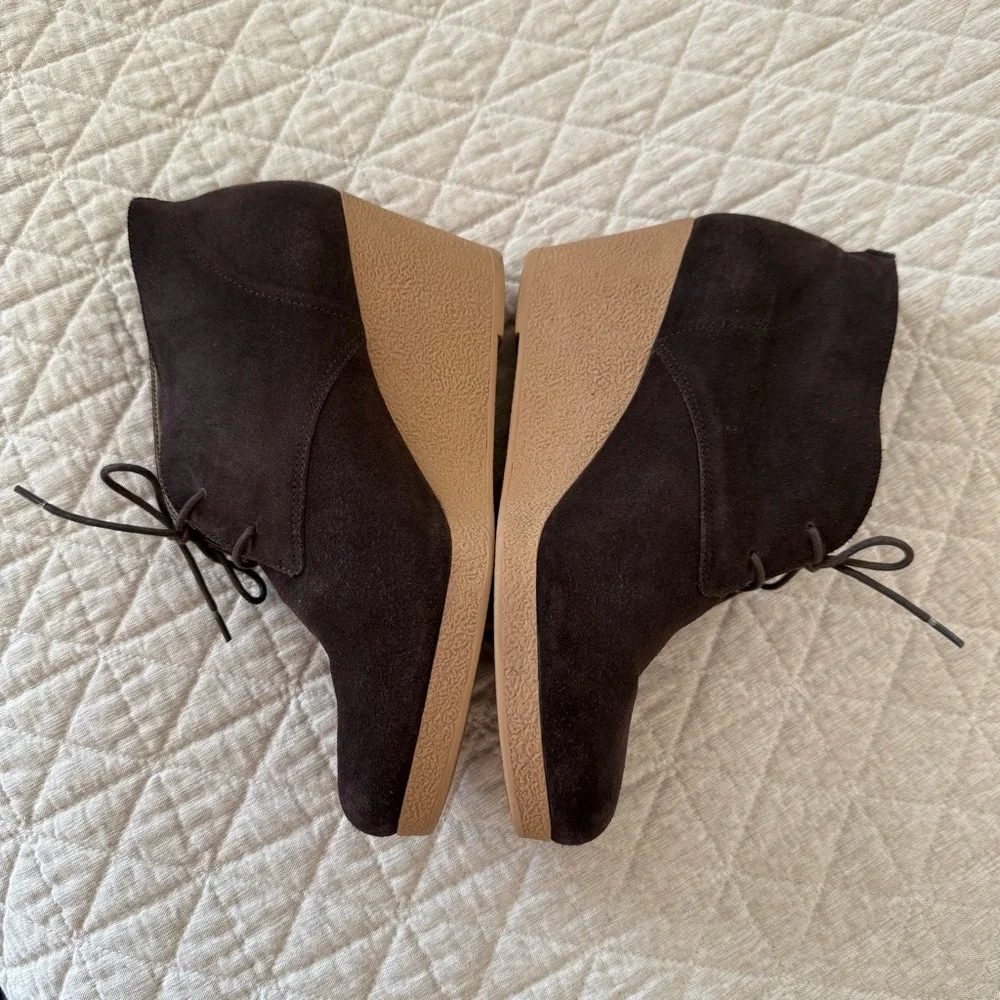 Talbots Dark Brown Suede Leather Lace-Up Ankle Boots Wedge Heel Size 8